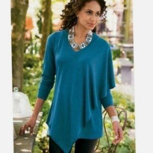 Soft Surroundings Woman's Sz‎ S Blue Madison Cape Tunic Sweater 28583